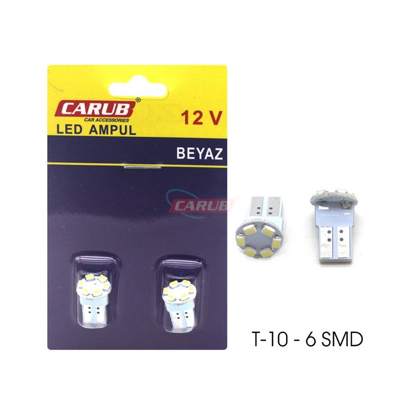 AMPÜL DİPSİZ LED 12V T10 6 LED SMD FİBER FAR İÇİ BEYAZ 0400207 CARUB