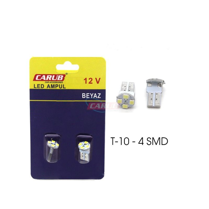 AMPÜL DİPSİZ LED 12V T10 4 LED SMD FİBER FAR İÇİ BEYAZ 0400205 CARUB