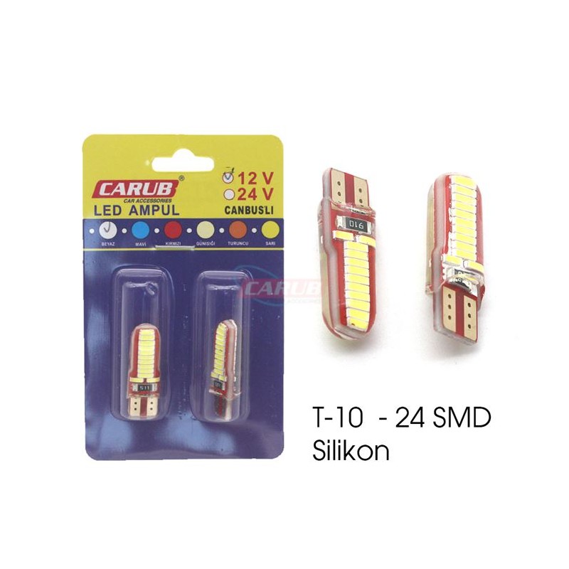 AMPÜL DİPSİZ LED 12V T10 8W SİLİKON BEYAZ 0405541 CARUB