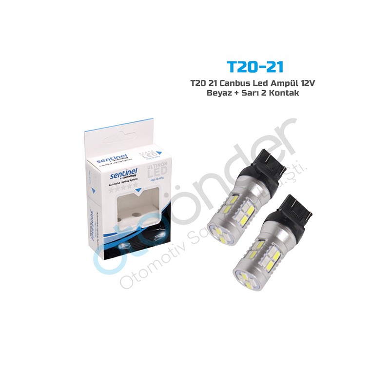AMPÜL DİPSİZ LED 12V T20 21-5W ÇİFT 36 LED SMD CANBUS TURUNCU - BEYAZ