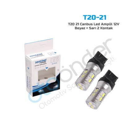 AMPÜL DİPSİZ LED 12V T20 21-5W ÇİFT 36 LED SMD CANBUS TURUNCU - BEYAZ