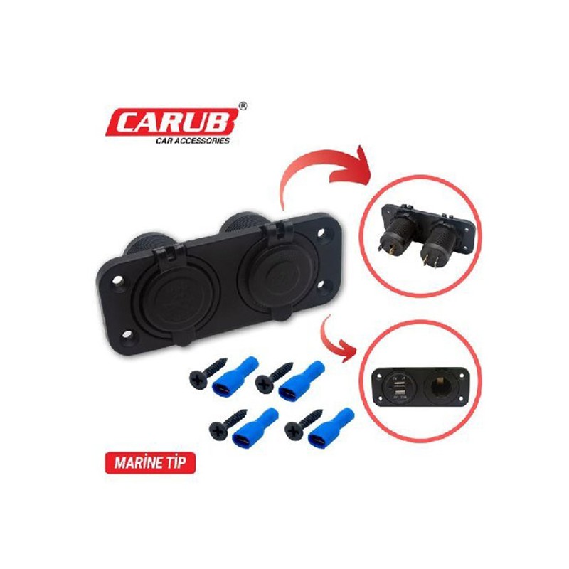 ÇAKMAK SOKETİ MARİNE TİP KAPAKLI ÇAKMAK + 2Lİ USB SUNMİLD 1700813 CARU