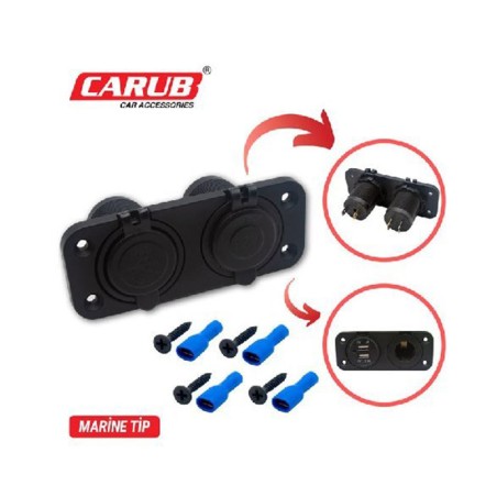 ÇAKMAK SOKETİ MARİNE TİP KAPAKLI ÇAKMAK + 2Lİ USB SUNMİLD 1700813 CARU