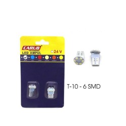 AMPÜL DİPSİZ LED 24V T10 6LED SMD FİBER BEYAZ 0400217 CARUB