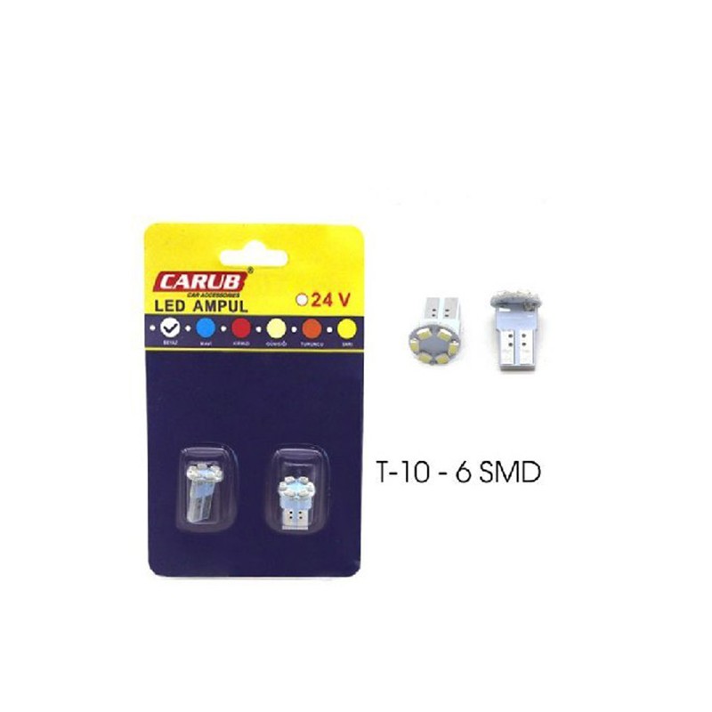 AMPÜL DİPSİZ LED 24V T10 6LED SMD FİBER BEYAZ 0400217 CARUB