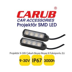 PROJEKTÖR 9-30V ÇAKARLI BEYAZ-BEYAZ 8 FONKSİYON 2 Lİ 3056355 CARUB