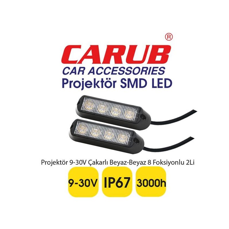 PROJEKTÖR 9-30V ÇAKARLI BEYAZ-BEYAZ 8 FONKSİYON 2 Lİ 3056355 CARUB