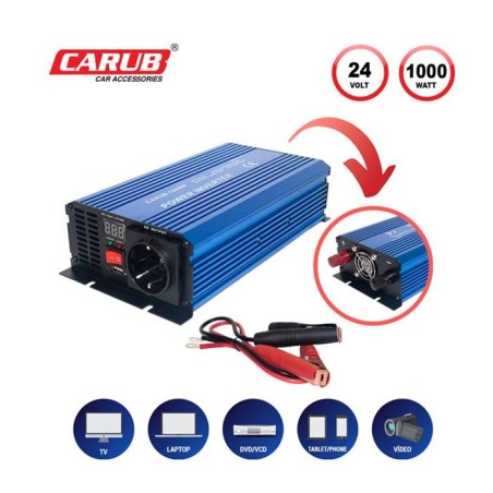 İNVERTÖR 24V-220V YÜKSELTİCİ 1000W USBLİ 4621861 CARUB