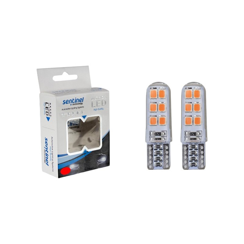 AMPÜL DİPSİZ LED 12V T10 12 LED CANBUS SİLİKONLU KIRMIZI T10 C309-R T1