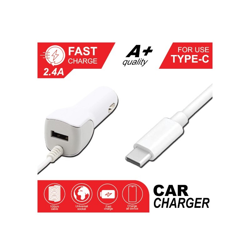 ŞARJ CİHAZI 2.4 AMPER TYPE-C KABLOLU + USB SOKET 5901851 CARUB