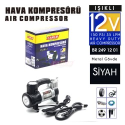 KOMPRESÖR TEK PİSTON 12V METAL SİYAH IŞIKLI 2491201 CARUB