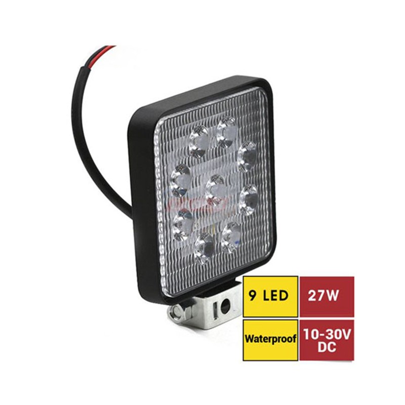 ÇALIŞMA LAMBASI KARE 10-30V 27W 9 LED 108X108MM K-20MM ARKA İNCE 30105