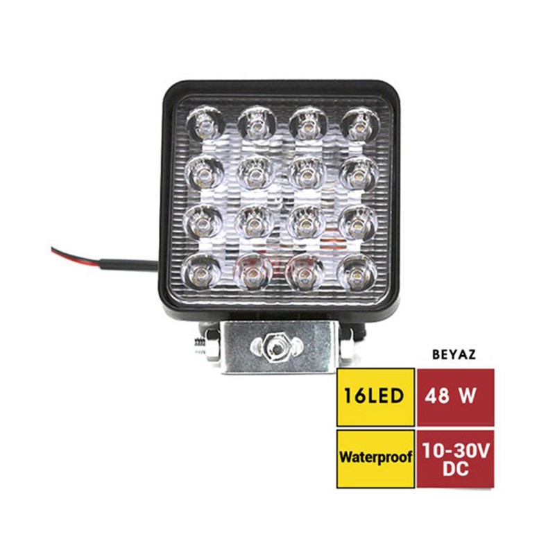 ÇALIŞMA LAMBASI KARE 10-30V 48W 16 LED 110X110MM ARKA İNCE 1701013 301