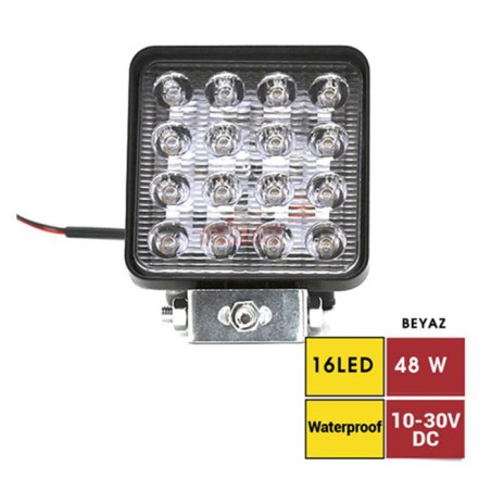 ÇALIŞMA LAMBASI KARE 10-30V 48W 16 LED 110X110MM ARKA İNCE 1701013 301