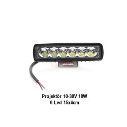 ÇALIŞMA LAMBASI DİKDÖRTGEN 10-30V 6 LED 18W 155X40MM K-22MM BEYAZ 3056