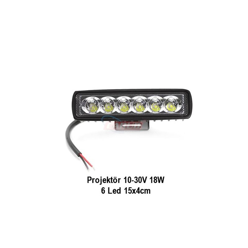 ÇALIŞMA LAMBASI DİKDÖRTGEN 10-30V 6 LED 18W 155X40MM K-22MM BEYAZ 3056