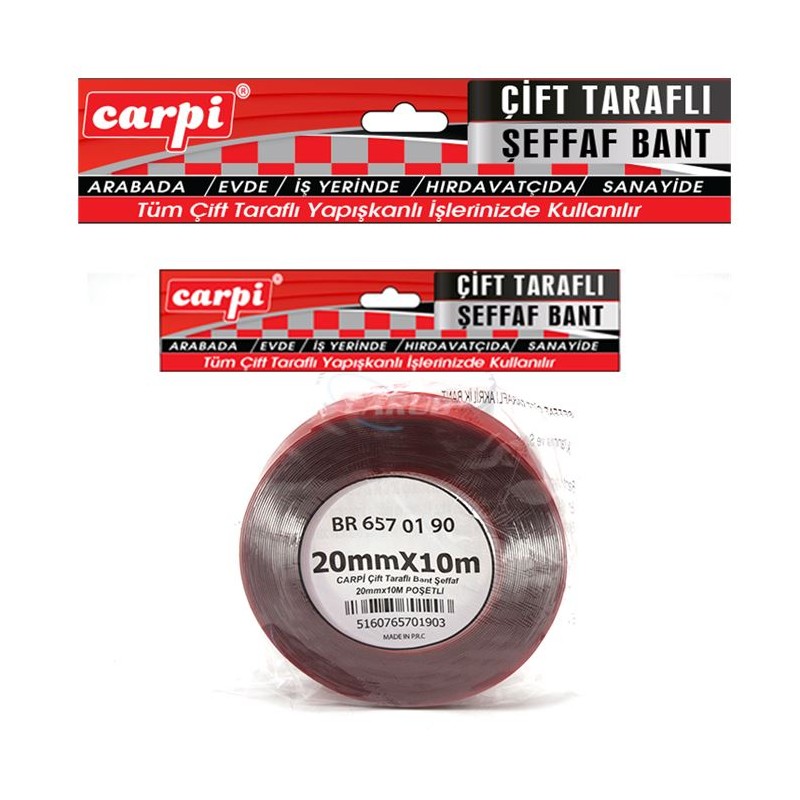 BANT ÇİFT TARAFLI SİLİKONLU BÜYÜK RULO 20MMX10MT CARPİ 6570190 CARUB