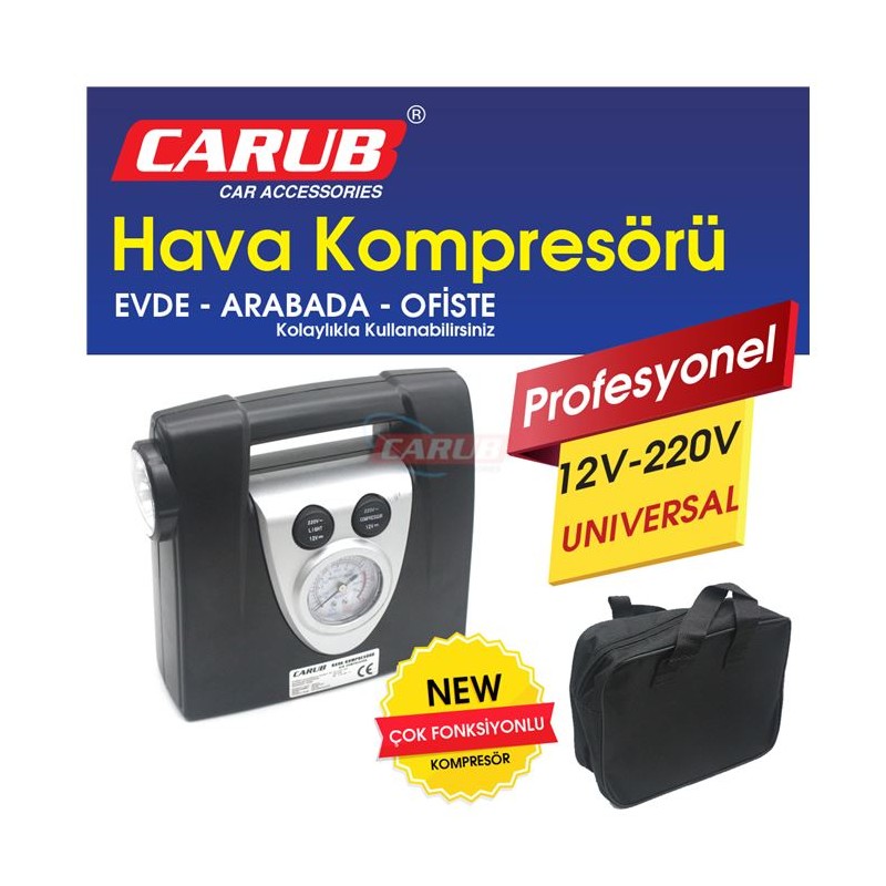 KOMPRESÖR PLASTİK YASSI PROFESYONEL IŞIKLI 12V-220V SİYAH 2491320 CARU