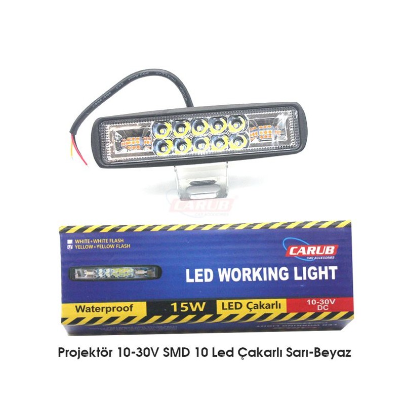 ÇALIŞMA LAMBASI OFF-ROAD 10-30V 10 LED ÇAKAR-SARI BEYAZ 155X40MM 30563