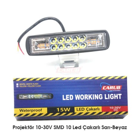 ÇALIŞMA LAMBASI OFF-ROAD 10-30V 10 LED ÇAKAR-SARI BEYAZ 155X40MM 30563