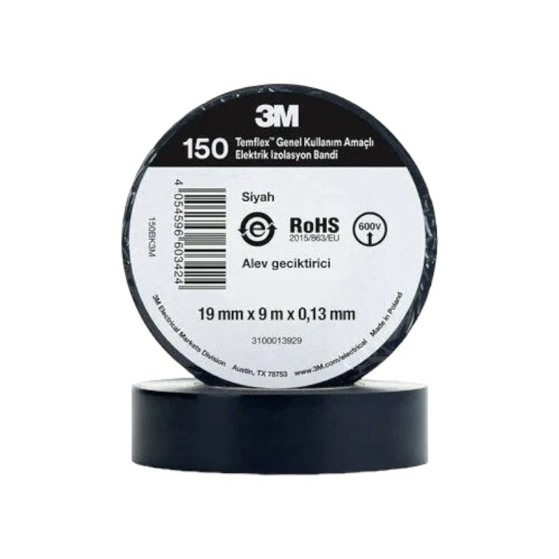 BANT İZOLE 3M TEMFLEX ELEKTRİK BANDI 1300E SİYAH 19MM 7100147732 3M