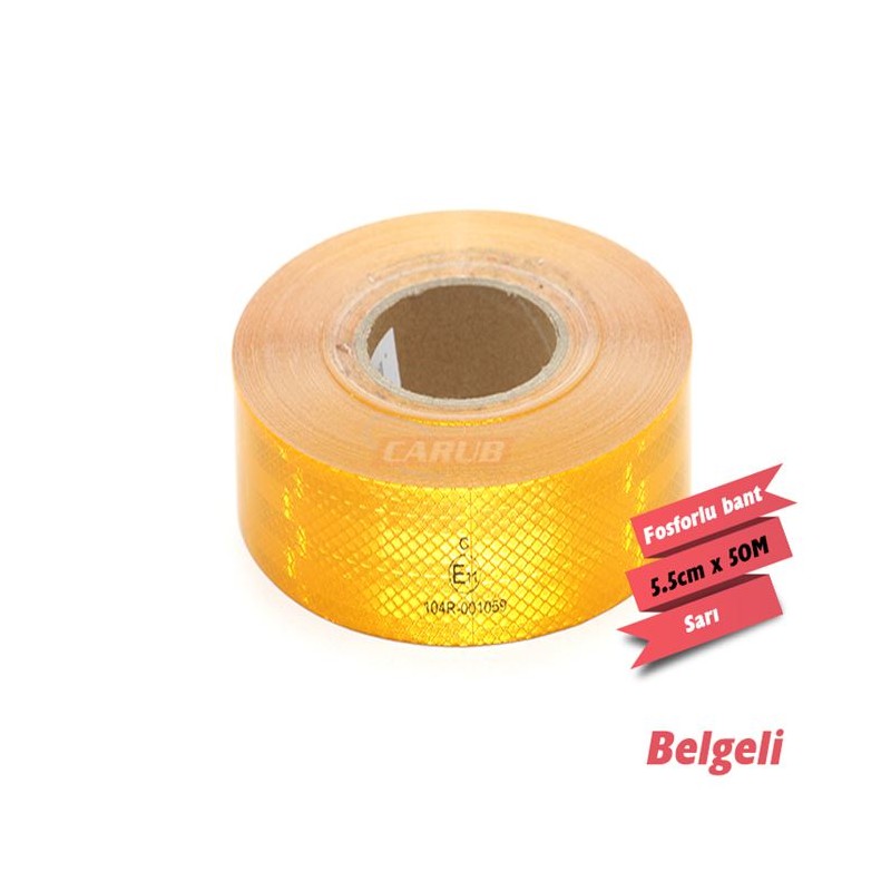 FOSFOR BANT KARASÖR MUAYENE KAMYON TIR PETEKLİ E BELGELİ 5CMX50M SARI
