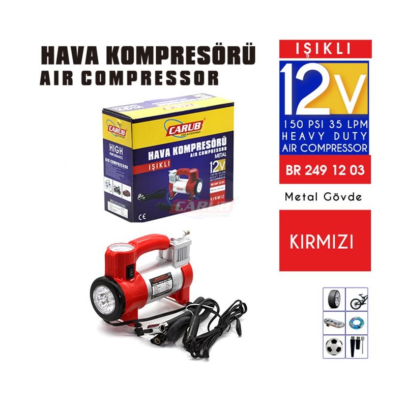 KOMPRESÖR TEK PİSTON 12V METAL KIRMIZI IŞIKLI 2491203 CARUB