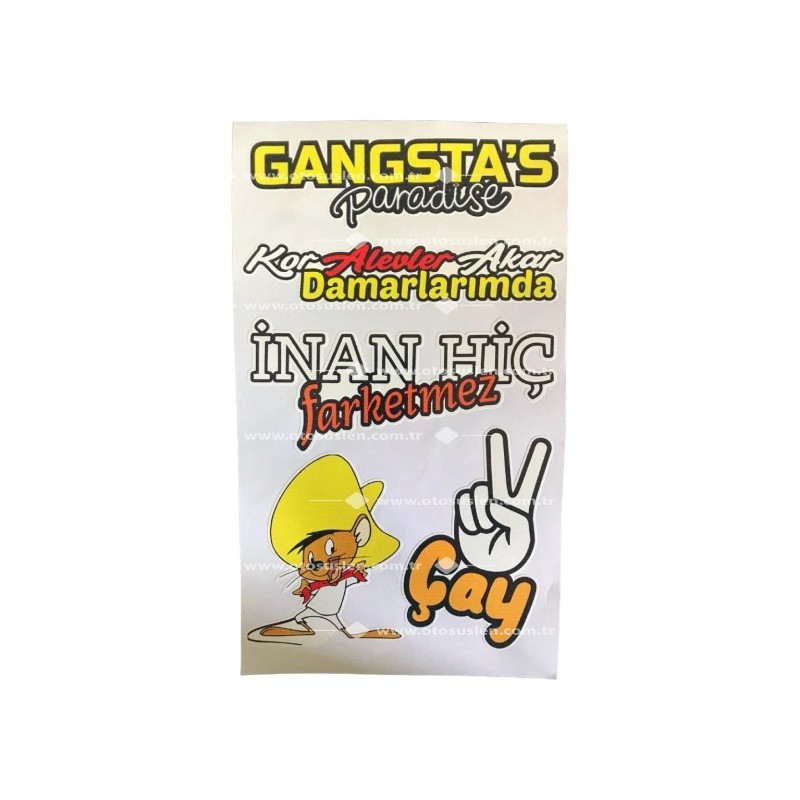 YAPIŞTIRMA FOLYO RENKLİ ETİKET TAKIMI ARKA CAM GANGSTATS 3.MODEL 5 PAR