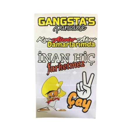 YAPIŞTIRMA FOLYO RENKLİ ETİKET TAKIMI ARKA CAM GANGSTATS 3.MODEL 5 PAR