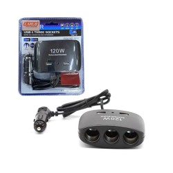 ÇAKMAK SOKETİ 3LÜ KABLOLU 2USB 12-24V 120W 1702103 CARUB