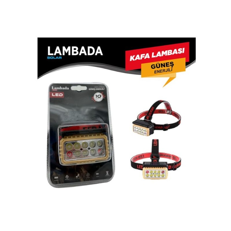 KAFA LAMBASI DİKDÖRTGEN GÜNEŞ ENERJİLİ ŞARZLI COB LED BEYAZ + KIRMIZI