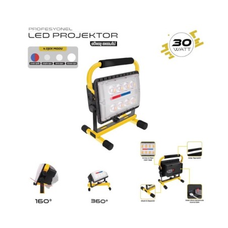 PROJEKTÖR GÜNEŞ ENERJİLİ ŞARZLI COB LED BEYAZ + KIRMIZI MAVİ ÇAKARLI 6