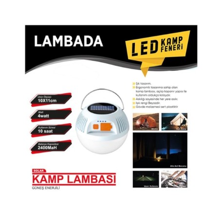 KAMP FENERİ GÜNEŞ ENERJİLİ 4W ŞARZLI 3 FONKSİYONLU ÇAKARLI SİYAH LAMBA