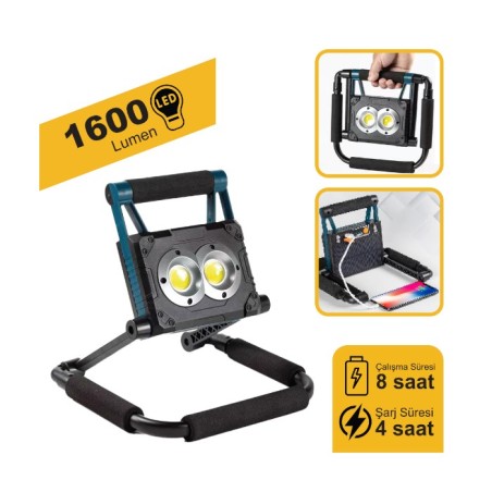 PROJEKTÖR GÜNEŞ ENERJİLİ ŞARZLI COB LED KATLANIR AYAKLI BEYAZ 30W LAMB