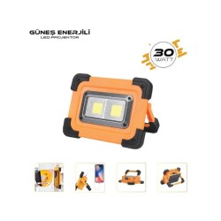 PROJEKTÖR GÜNEŞ ENERJİLİ ŞARZLI COB LED MIKNATISLI BEYAZ 30W LAMBADA 4