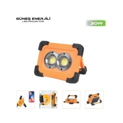 PROJEKTÖR GÜNEŞ ENERJİLİ ŞARZLI COB LED MIKNATISLI BEYAZ 30W LAMBADA 4