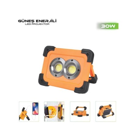 PROJEKTÖR GÜNEŞ ENERJİLİ ŞARZLI COB LED MIKNATISLI BEYAZ 30W LAMBADA 4