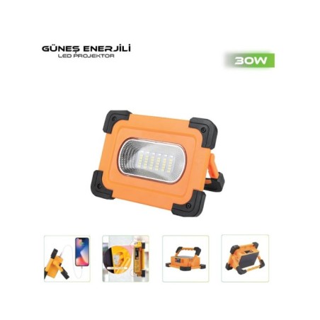PROJEKTÖR GÜNEŞ ENERJİLİ ŞARZLI COB LED MIKNATISLI BEYAZ + KIRMIZI MAV