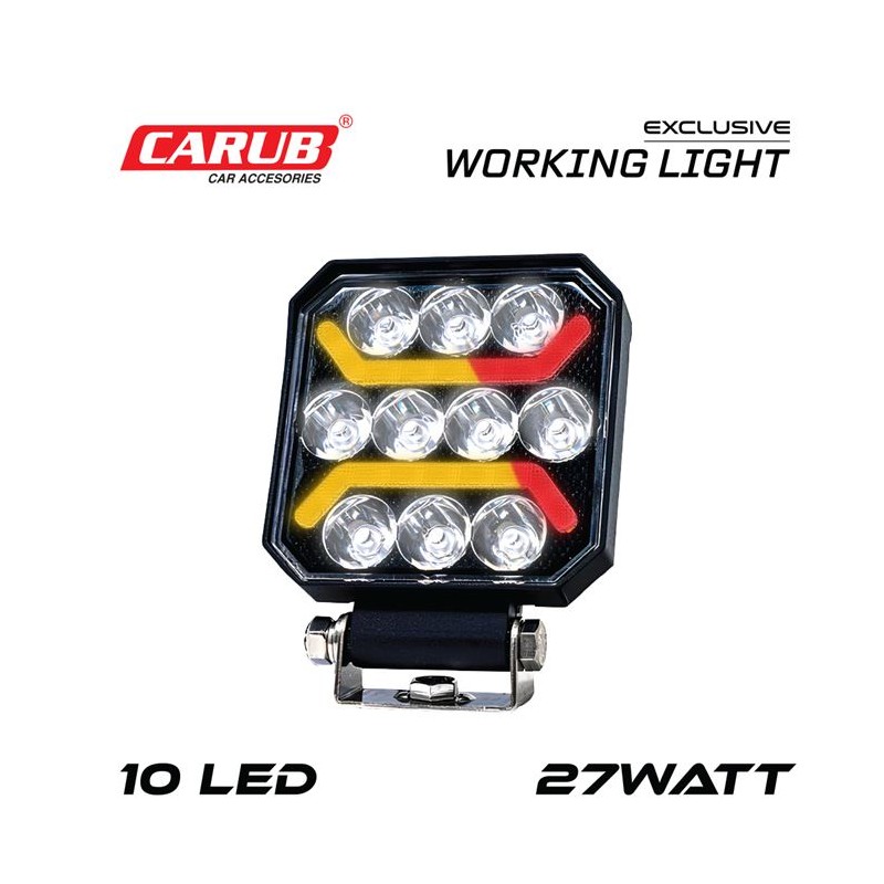 ÇALIŞMA LAMBASI KARE 10-30V 27W 10 LED 100X100 K-30 BEYAZ-SARI-KIRMIZI