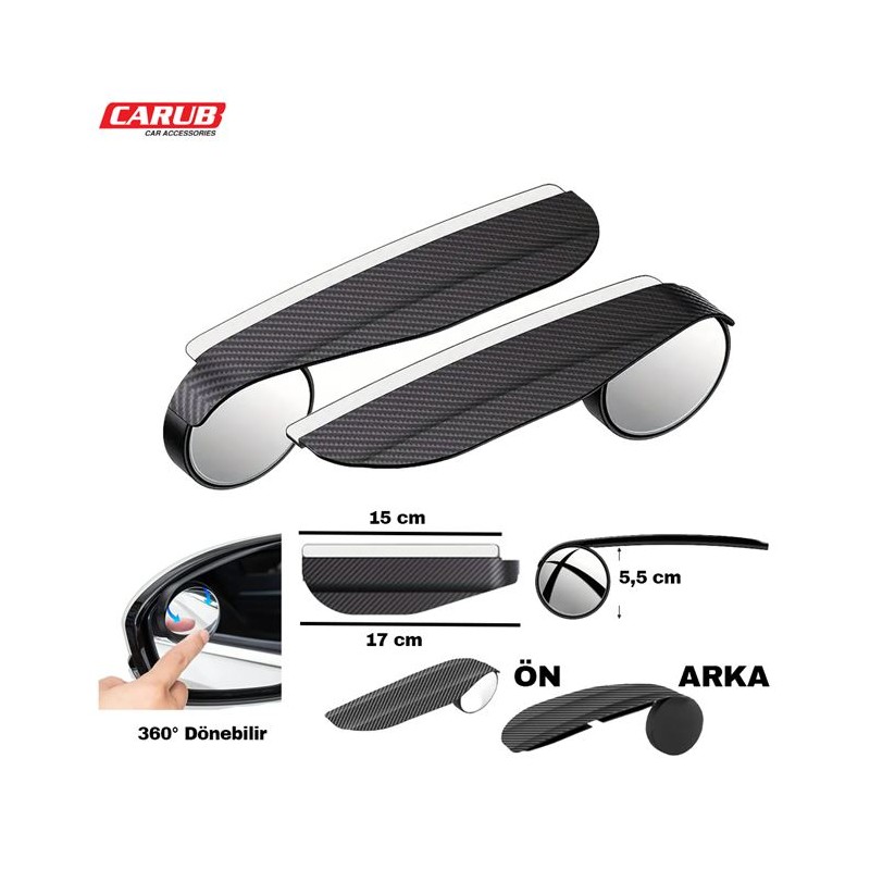 AYNA KORUYUCU SİPERİ + KÖR NOKTA AYNA YUVARLAK 55MM CARBON 0221251 CAR