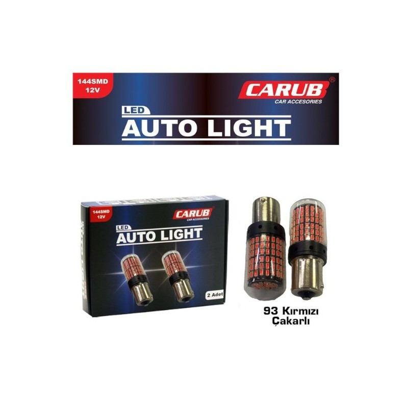 AMPÜL 93 LED 12V ÇAKARLI 144 LED SMD DÜZ-ÇAKAR ŞEFFAF KIRMIZI 0404041