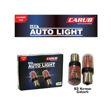 AMPÜL 93 LED 12V ÇAKARLI 144 LED SMD DÜZ-ÇAKAR ŞEFFAF KIRMIZI 0404041
