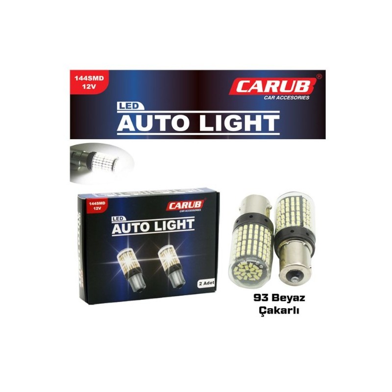 AMPÜL 93 LED 12V ÇAKARLI 144 LED SMD DÜZ-ÇAKAR ŞEFFAF BEYAZ 0404040 CA