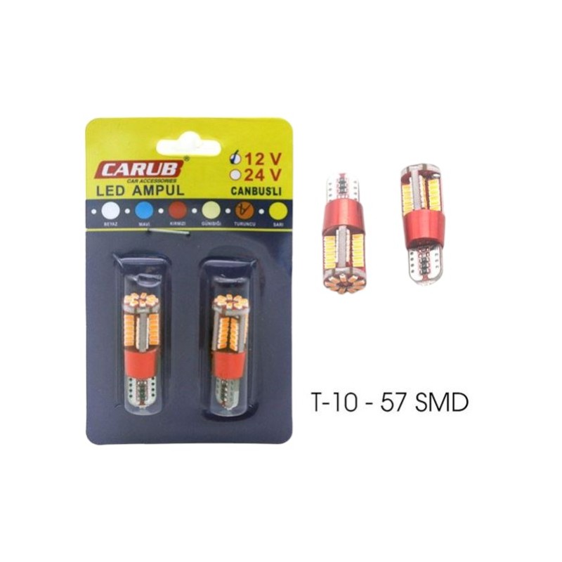 AMPÜL DİPSİZ LED 12V T10 57 LED SMD CANBUS FİBER TURUNCU 0405563 CARUB