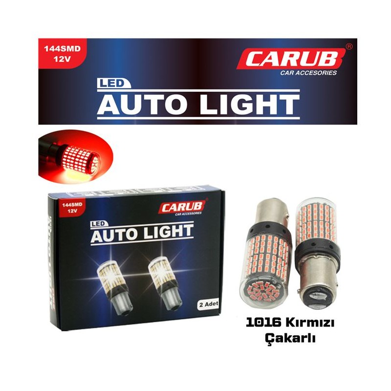 AMPÜL 1016 LED 12V ÇAKARLI 144 LED SMD DÜZ-ÇAKAR ŞEFFAF KIRMIZI 040405