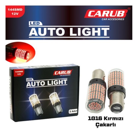 AMPÜL 1016 LED 12V ÇAKARLI 144 LED SMD DÜZ-ÇAKAR ŞEFFAF KIRMIZI 040405