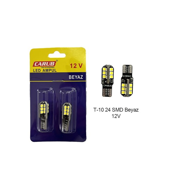 AMPÜL DİPSİZ LED 12V T10 24 LED SMD CANBUS FİBER BEYAZ 0400270 CARUB