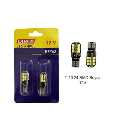 AMPÜL DİPSİZ LED 12V T10 24 LED SMD CANBUS FİBER BEYAZ 0400270 CARUB