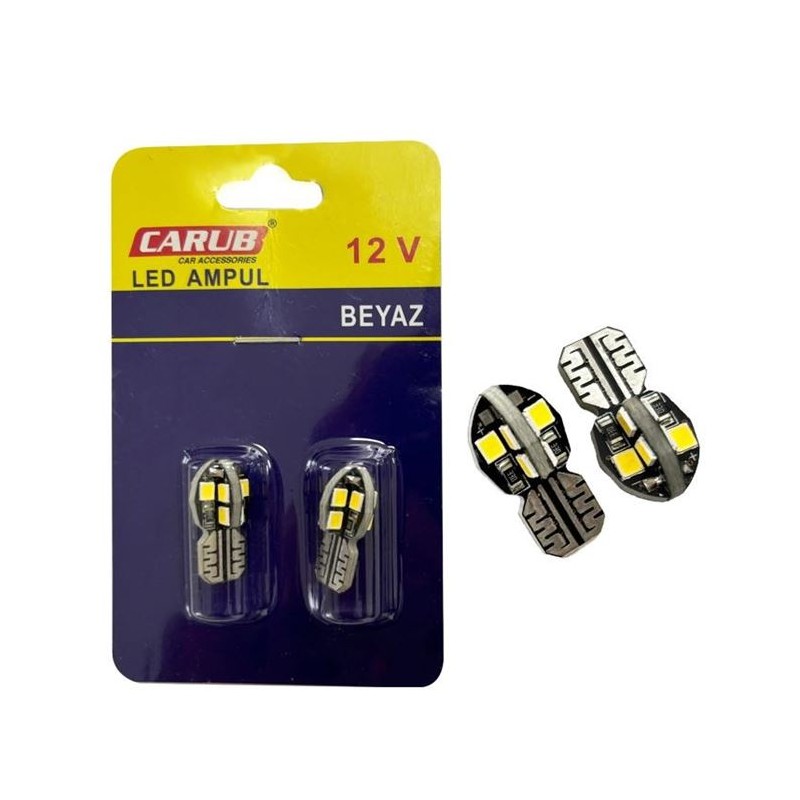 AMPÜL DİPSİZ LED 12V T10 12 LED SMD CANBUS FİBER BEYAZ 0400267 CARUB