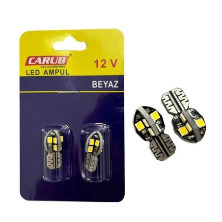 AMPÜL DİPSİZ LED 12V T10 12 LED SMD CANBUS FİBER BEYAZ 0400267 CARUB